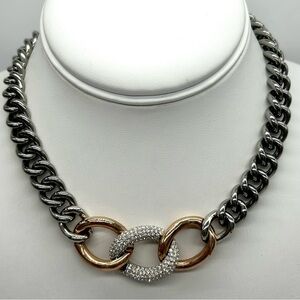 Swarovski Crystal Bound Pave Rose Gold and Gunmetal Necklace